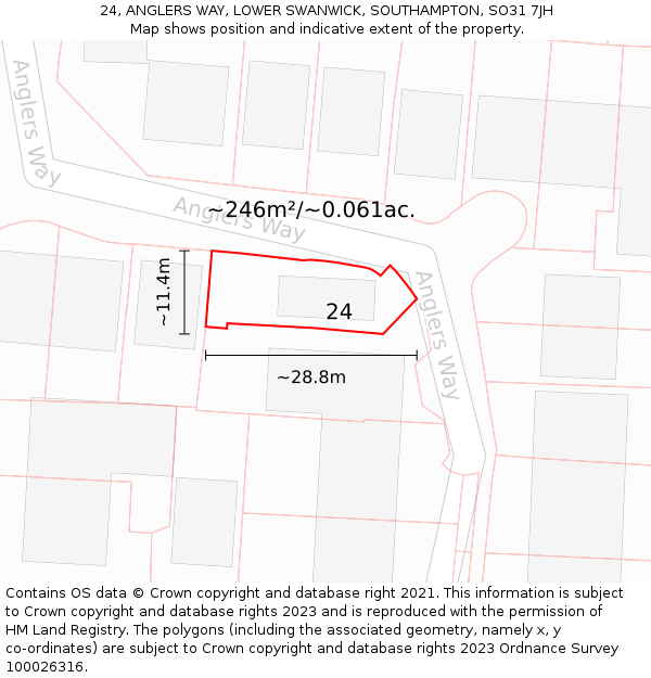 24, ANGLERS WAY, LOWER SWANWICK, SOUTHAMPTON, SO31 7JH: Plot and title map