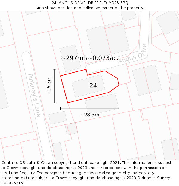 24, ANGUS DRIVE, DRIFFIELD, YO25 5BQ: Plot and title map