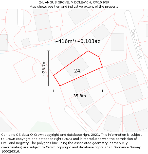 24, ANGUS GROVE, MIDDLEWICH, CW10 9GR: Plot and title map