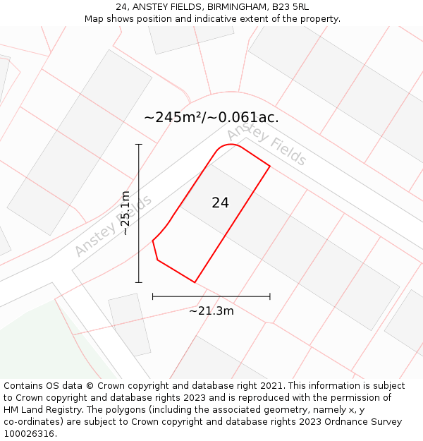 24, ANSTEY FIELDS, BIRMINGHAM, B23 5RL: Plot and title map