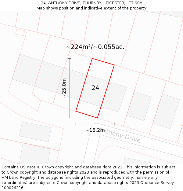 24, ANTHONY DRIVE, THURNBY, LEICESTER, LE7 9RA: Plot and title map
