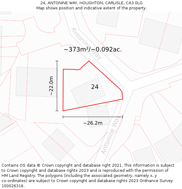 24, ANTONINE WAY, HOUGHTON, CARLISLE, CA3 0LG: Plot and title map