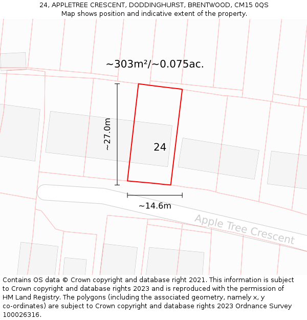 24, APPLETREE CRESCENT, DODDINGHURST, BRENTWOOD, CM15 0QS: Plot and title map