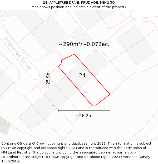 24, APPLETREE DRIVE, PRUDHOE, NE42 5QJ: Plot and title map