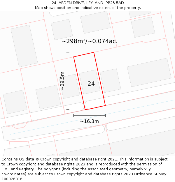 24, ARDEN DRIVE, LEYLAND, PR25 5AD: Plot and title map