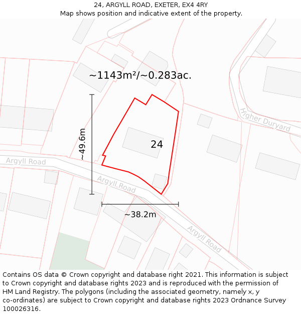 24, ARGYLL ROAD, EXETER, EX4 4RY: Plot and title map