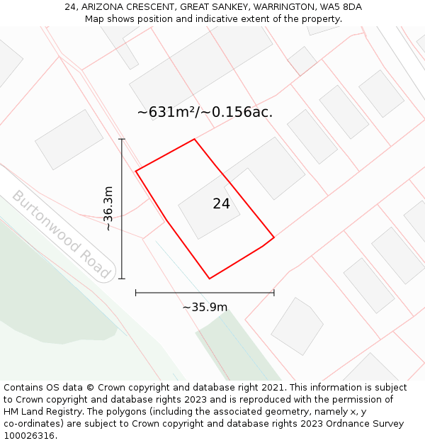 24, ARIZONA CRESCENT, GREAT SANKEY, WARRINGTON, WA5 8DA: Plot and title map