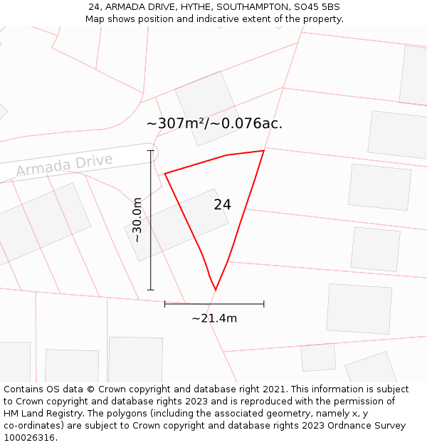 24, ARMADA DRIVE, HYTHE, SOUTHAMPTON, SO45 5BS: Plot and title map
