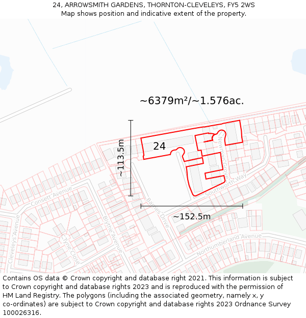 24, ARROWSMITH GARDENS, THORNTON-CLEVELEYS, FY5 2WS: Plot and title map