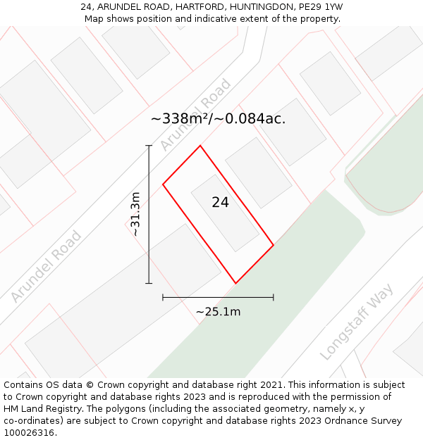 24, ARUNDEL ROAD, HARTFORD, HUNTINGDON, PE29 1YW: Plot and title map