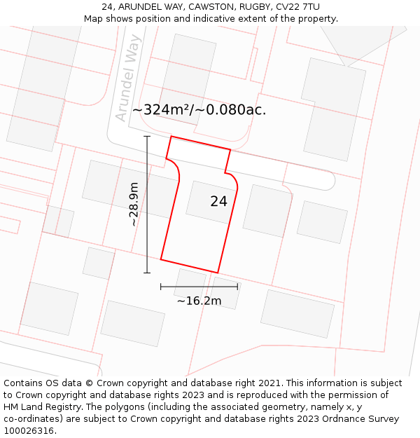 24, ARUNDEL WAY, CAWSTON, RUGBY, CV22 7TU: Plot and title map