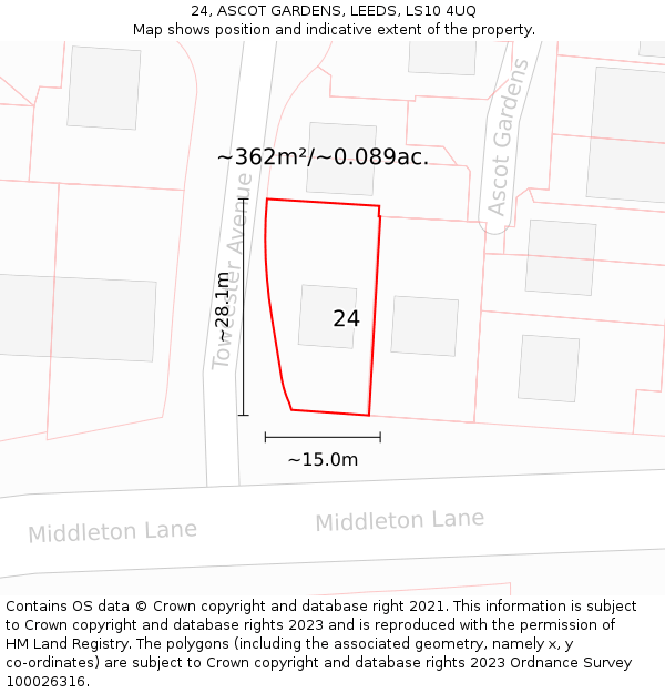 24, ASCOT GARDENS, LEEDS, LS10 4UQ: Plot and title map