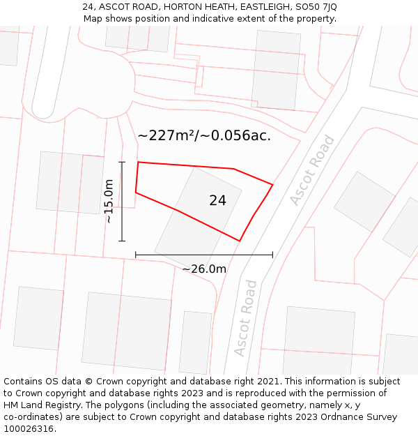 24, ASCOT ROAD, HORTON HEATH, EASTLEIGH, SO50 7JQ: Plot and title map
