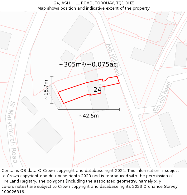 24, ASH HILL ROAD, TORQUAY, TQ1 3HZ: Plot and title map