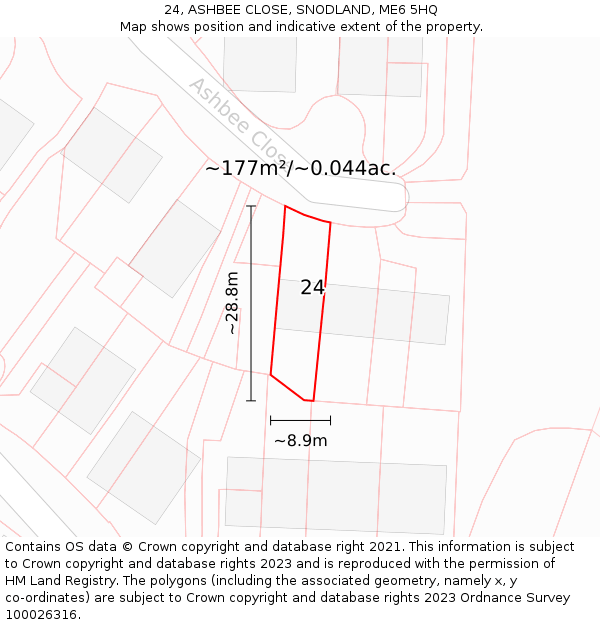 24, ASHBEE CLOSE, SNODLAND, ME6 5HQ: Plot and title map