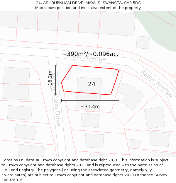 24, ASHBURNHAM DRIVE, MAYALS, SWANSEA, SA3 5DS: Plot and title map
