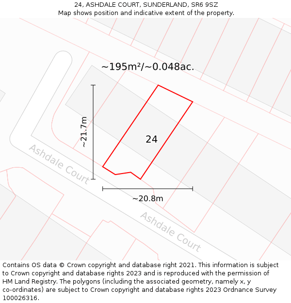 24, ASHDALE COURT, SUNDERLAND, SR6 9SZ: Plot and title map