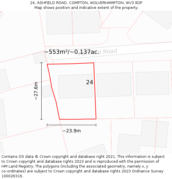 24, ASHFIELD ROAD, COMPTON, WOLVERHAMPTON, WV3 9DP: Plot and title map