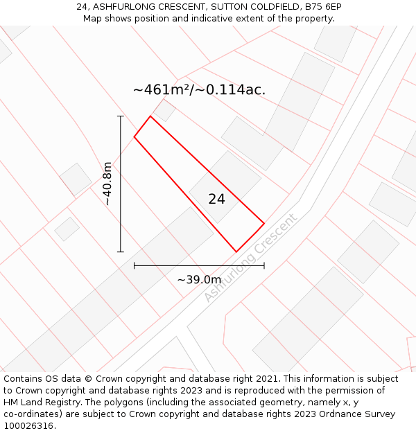 24, ASHFURLONG CRESCENT, SUTTON COLDFIELD, B75 6EP: Plot and title map