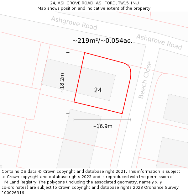 24, ASHGROVE ROAD, ASHFORD, TW15 1NU: Plot and title map