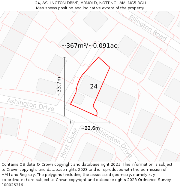24, ASHINGTON DRIVE, ARNOLD, NOTTINGHAM, NG5 8GH: Plot and title map