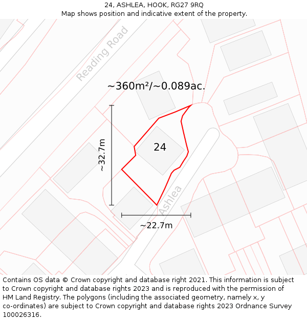 24, ASHLEA, HOOK, RG27 9RQ: Plot and title map