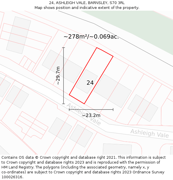 24, ASHLEIGH VALE, BARNSLEY, S70 3RL: Plot and title map