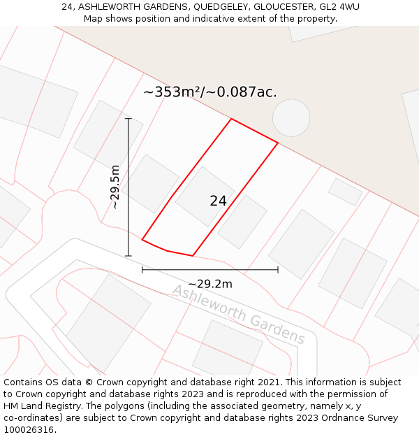 24, ASHLEWORTH GARDENS, QUEDGELEY, GLOUCESTER, GL2 4WU: Plot and title map