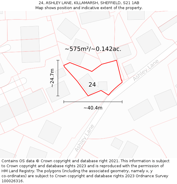 24, ASHLEY LANE, KILLAMARSH, SHEFFIELD, S21 1AB: Plot and title map