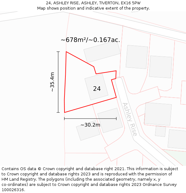 24, ASHLEY RISE, ASHLEY, TIVERTON, EX16 5PW: Plot and title map