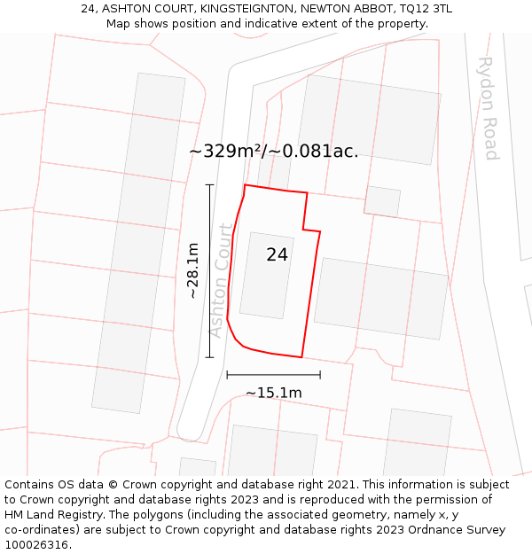 24, ASHTON COURT, KINGSTEIGNTON, NEWTON ABBOT, TQ12 3TL: Plot and title map