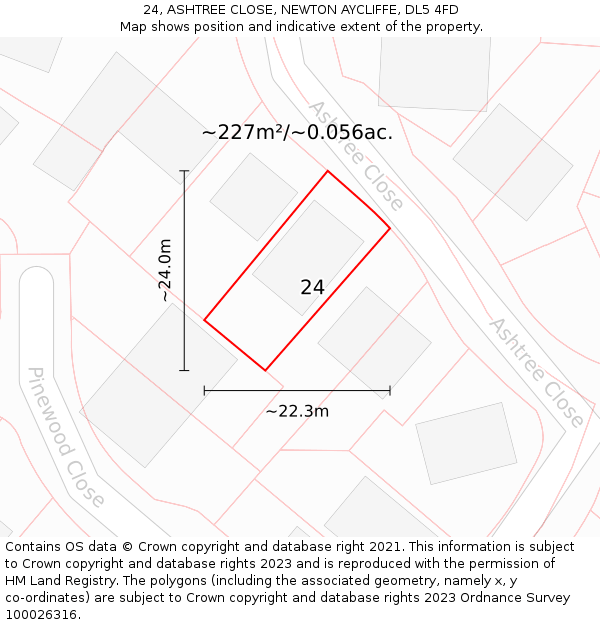 24, ASHTREE CLOSE, NEWTON AYCLIFFE, DL5 4FD: Plot and title map