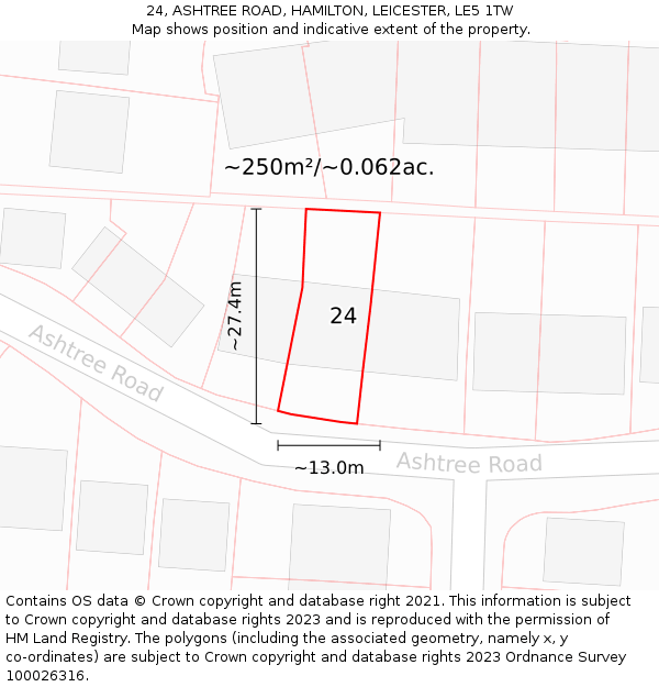 24, ASHTREE ROAD, HAMILTON, LEICESTER, LE5 1TW: Plot and title map