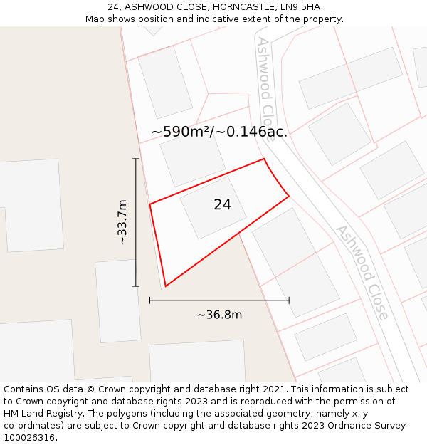 24, ASHWOOD CLOSE, HORNCASTLE, LN9 5HA: Plot and title map