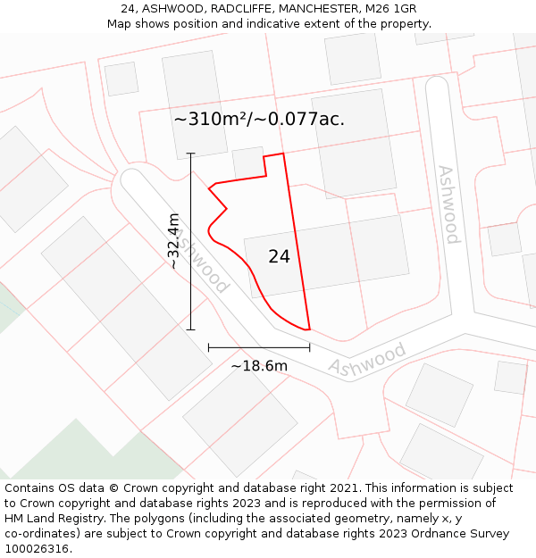 24, ASHWOOD, RADCLIFFE, MANCHESTER, M26 1GR: Plot and title map