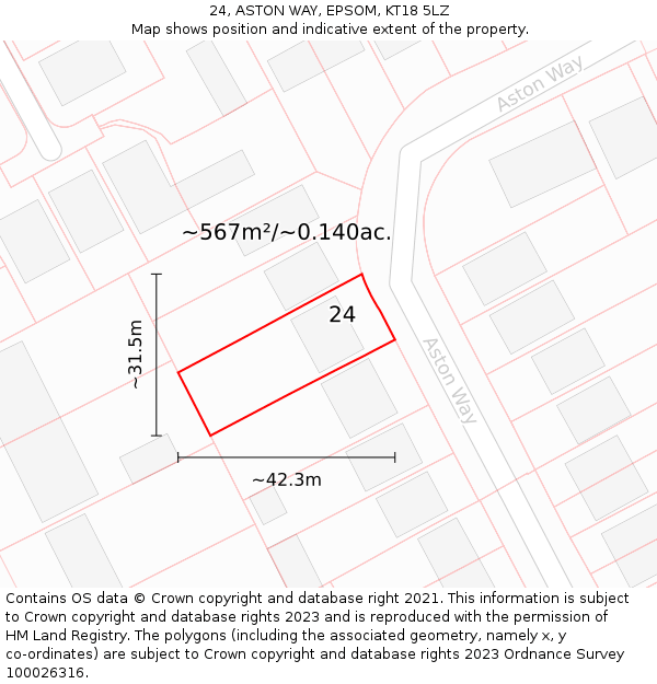 24, ASTON WAY, EPSOM, KT18 5LZ: Plot and title map