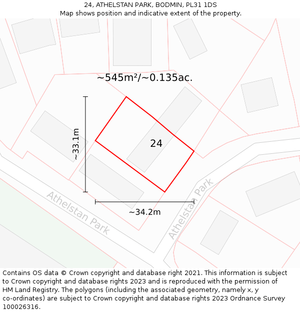24, ATHELSTAN PARK, BODMIN, PL31 1DS: Plot and title map