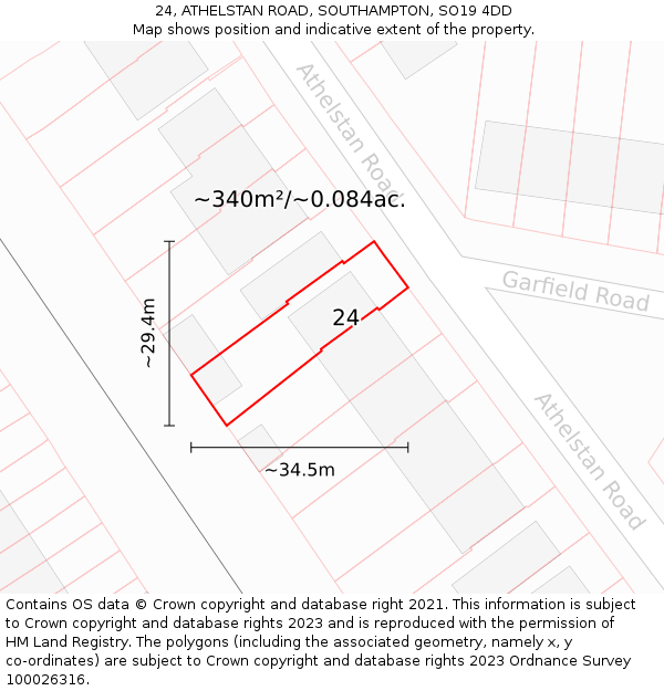 24, ATHELSTAN ROAD, SOUTHAMPTON, SO19 4DD: Plot and title map