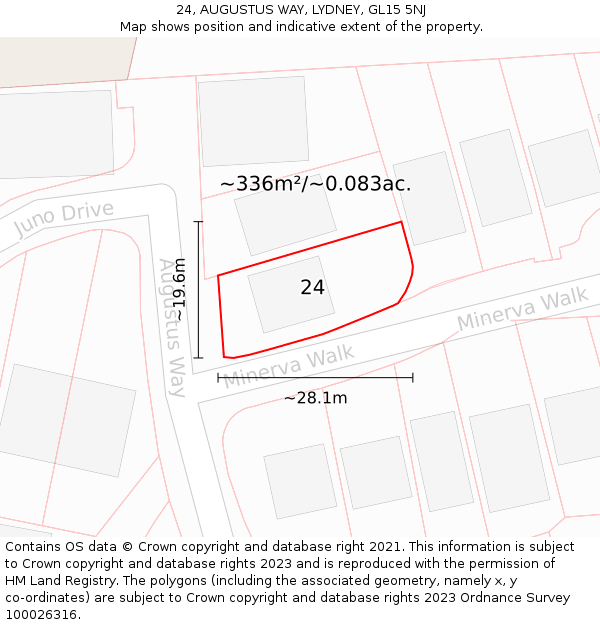 24, AUGUSTUS WAY, LYDNEY, GL15 5NJ: Plot and title map