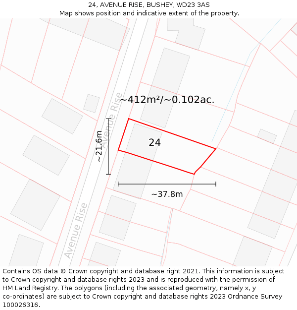 24, AVENUE RISE, BUSHEY, WD23 3AS: Plot and title map