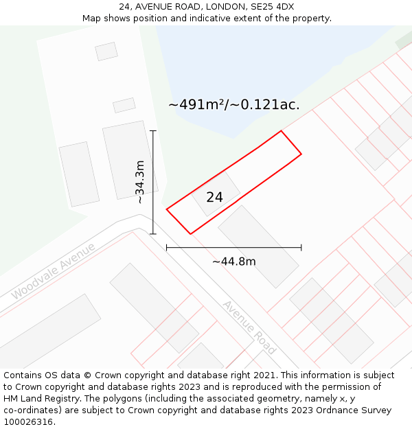24, AVENUE ROAD, LONDON, SE25 4DX: Plot and title map