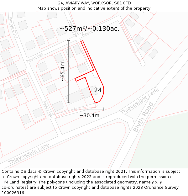 24, AVIARY WAY, WORKSOP, S81 0FD: Plot and title map