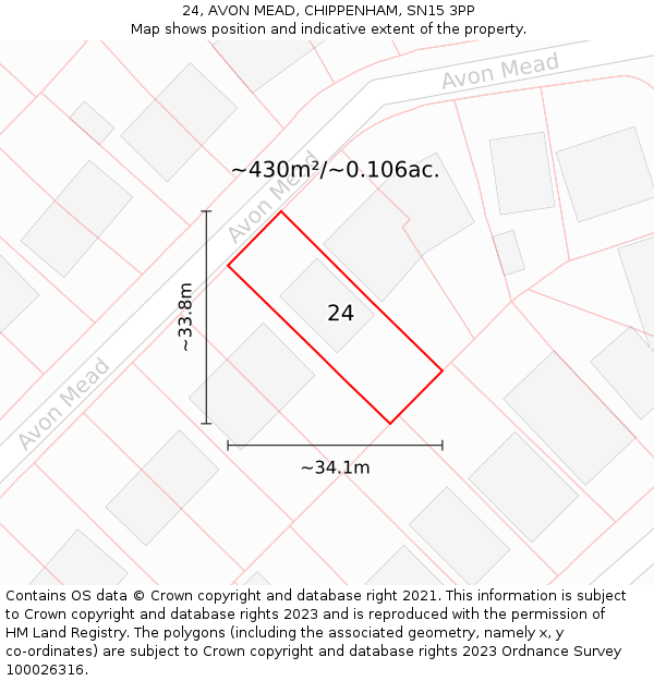 24, AVON MEAD, CHIPPENHAM, SN15 3PP: Plot and title map