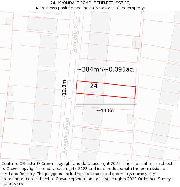 24, AVONDALE ROAD, BENFLEET, SS7 1EJ: Plot and title map