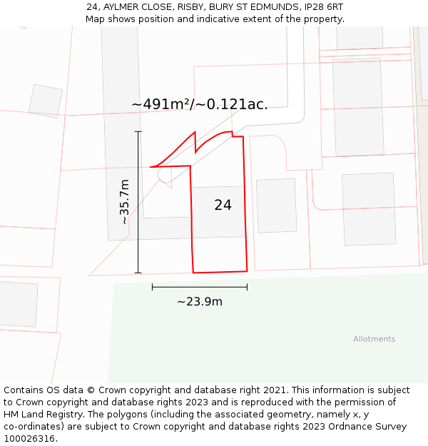 24, AYLMER CLOSE, RISBY, BURY ST EDMUNDS, IP28 6RT: Plot and title map