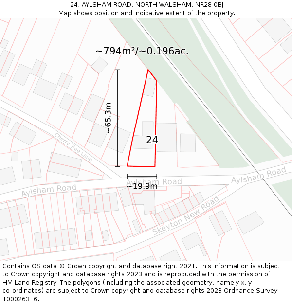 24, AYLSHAM ROAD, NORTH WALSHAM, NR28 0BJ: Plot and title map