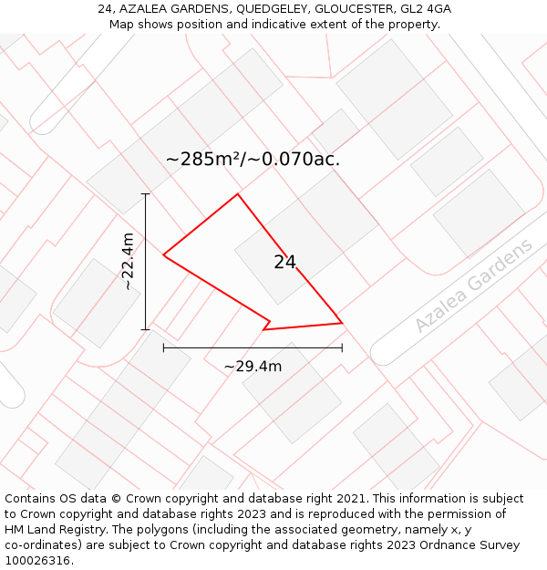 24, AZALEA GARDENS, QUEDGELEY, GLOUCESTER, GL2 4GA: Plot and title map