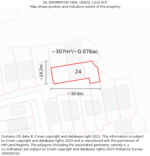 24, BADMINTON VIEW, LEEDS, LS10 4UT: Plot and title map