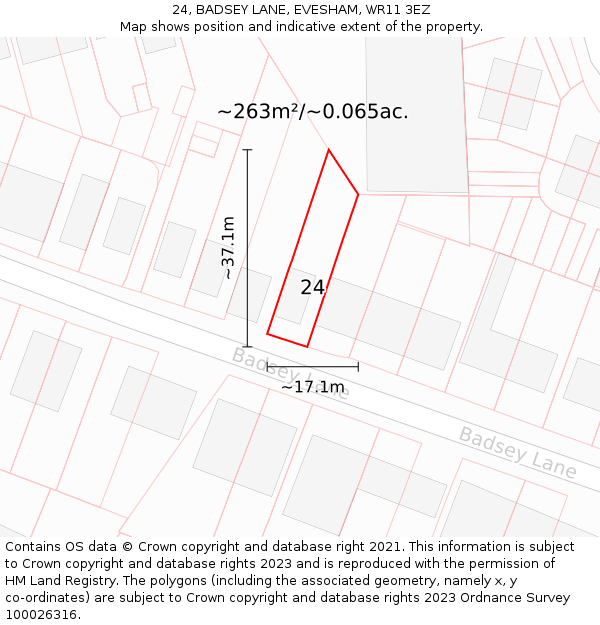 24, BADSEY LANE, EVESHAM, WR11 3EZ: Plot and title map