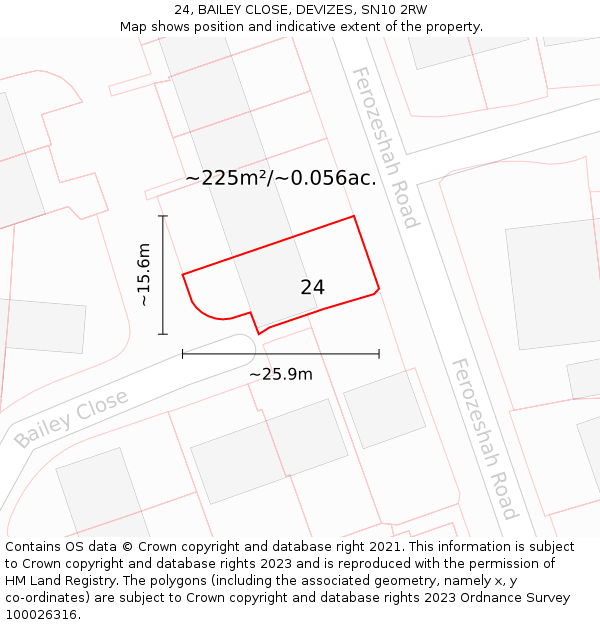 24, BAILEY CLOSE, DEVIZES, SN10 2RW: Plot and title map